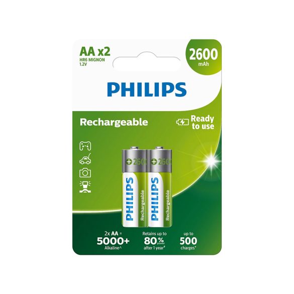 Philips nikkel-fémhidrid (NiMH) újratölthető elem AA 2600mAh - 2db
