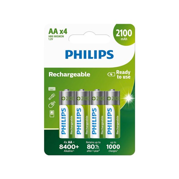 Philips nikkel-fémhidrid (NiMH) újratölthető elem AA 2100mAh - 4db
