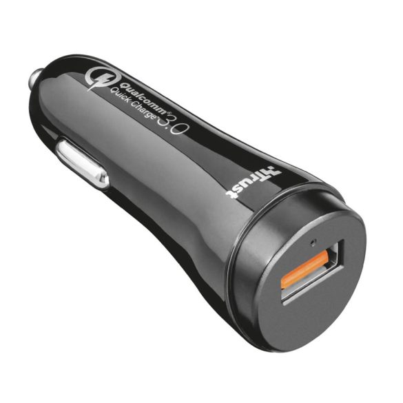 Trust autós töltő 1xUSB-A csatlakozással 18W QC 3.0 - fekete