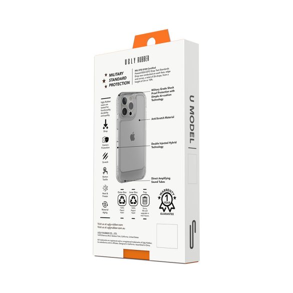 Ugly Rubber UMODEL tok iPhone 15 Pro - átlátszó-rózsaszín
