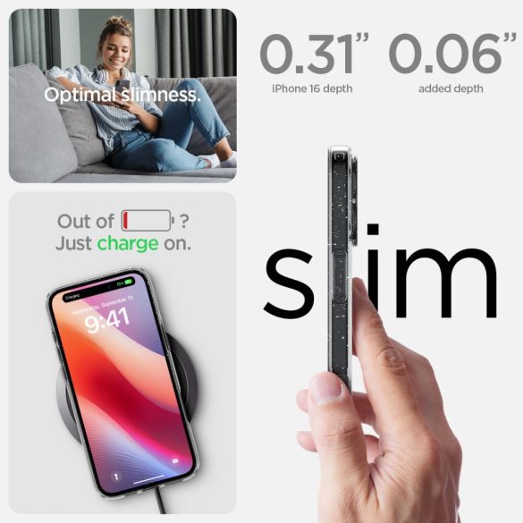 Spigen Liquid Crystal tok iPhone 16 - átlátszó csillogós