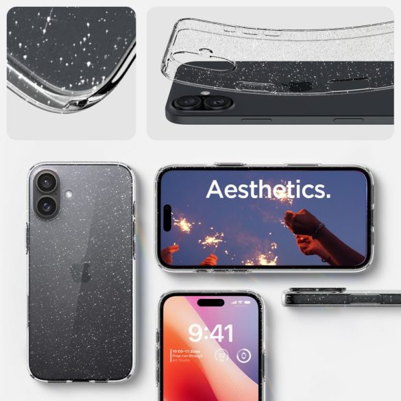 Spigen Liquid Crystal tok iPhone 16 - átlátszó csillogós
