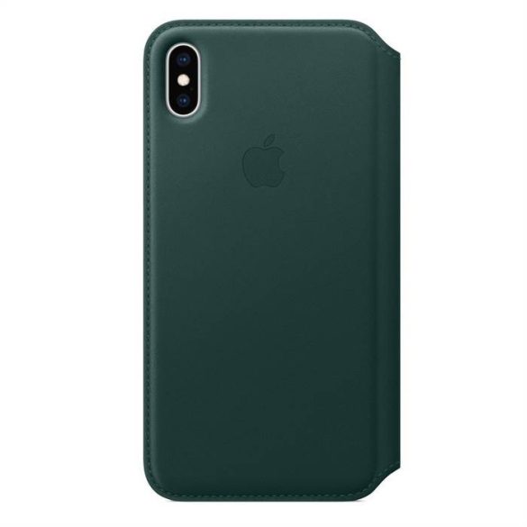 Apple iPhone XS Max MRX42ZM/A Bőr Könyvtok - Sötétzöld