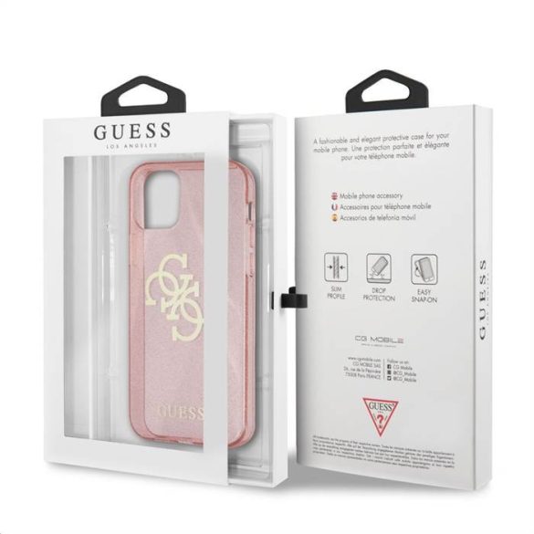 Apple iPhone 12 Pro Max GUESS GUHCP12LPCUGL4GPI Glitter TPU Hátlap - Rózsaszín