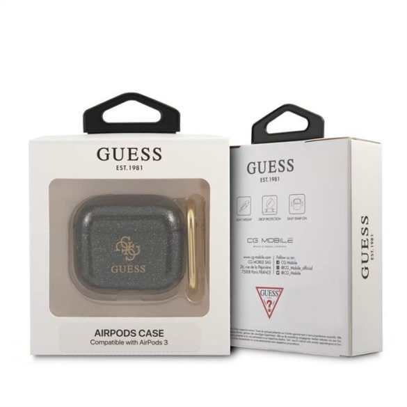 Apple Airpods 3 GUESS GUA3UCG4GK Glitter TPU Tartó - Fekete