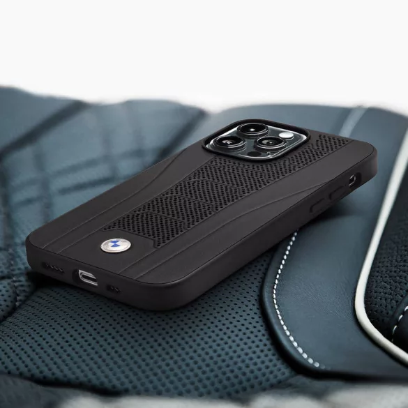 Apple iPhone 13 Pro BMW BMHCP13LRPSLK Bőr Hátlap - Fekete