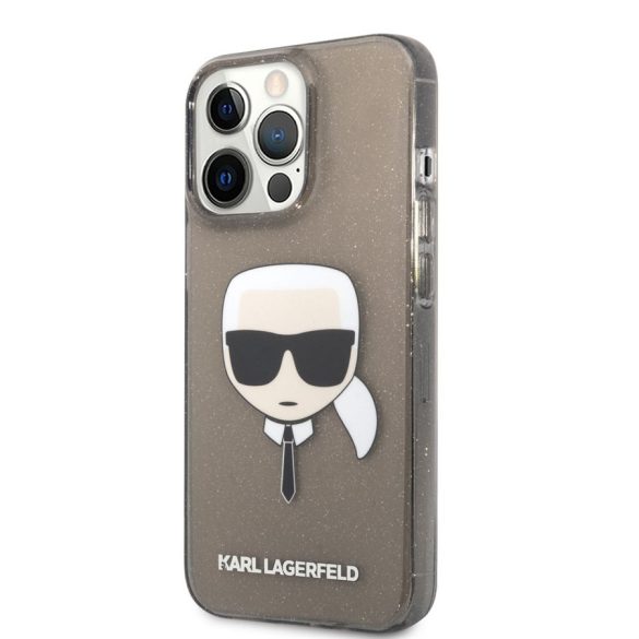 Apple iPhone 13 Pro KARL LAGERFELD KLHCP13LKHTUGLB Glitter Hátlap - Fekete