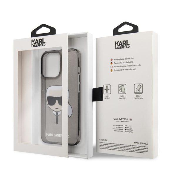 Apple iPhone 13 Pro KARL LAGERFELD KLHCP13LKHTUGLB Glitter Hátlap - Fekete