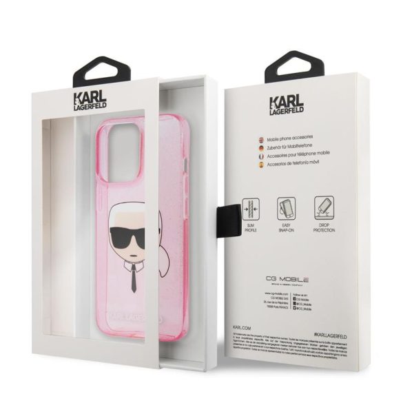Apple iPhone 13 Pro Max KARL LAGERFELD KLHCP13XKHTUGLP Glitter Hátlap - Rózsaszín