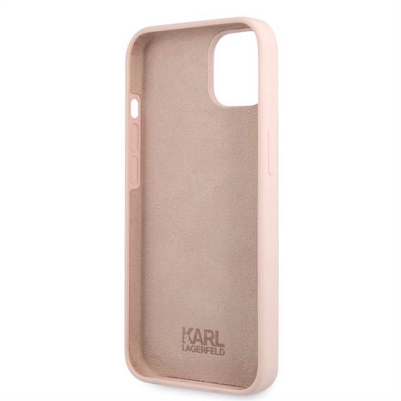 iPhone 13 KARL LAGERFELD KLHCP13MSLKHLP Liquid Silicon Hátlap - Púder Rózsaszín