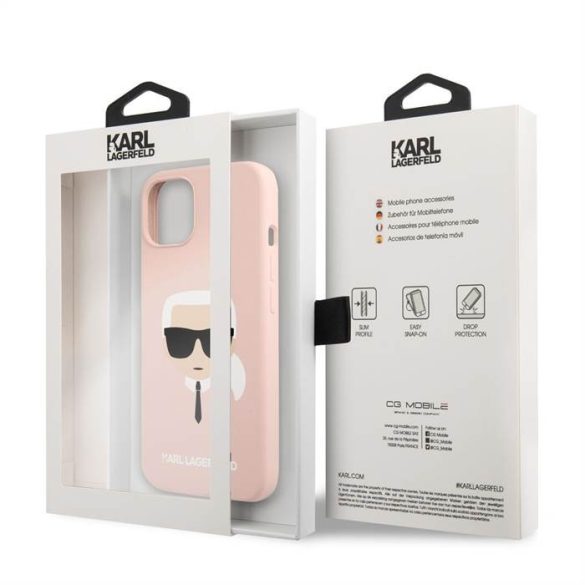 iPhone 13 KARL LAGERFELD KLHCP13MSLKHLP Liquid Silicon Hátlap - Púder Rózsaszín