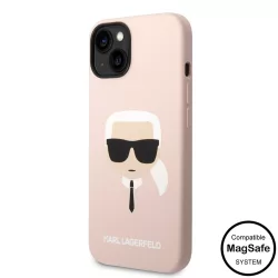   Apple iPhone 14 KARL LAGERFELD  KLHMP14SSLKHLP Liquid Silicon MagSafe Hátlap - Rózsaszín