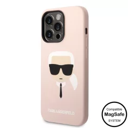   Apple iPhone 14 Pro KARL LAGERFELD  KLHMP14LSLKHLP Liquid Silicon MagSafe Hátlap - Rózsaszín