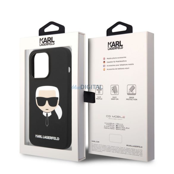 Apple iPhone 14 Pro KARL LAGERFELD KLHCP14LSLKHBK Liquid Silicon Hátlap - Fekete