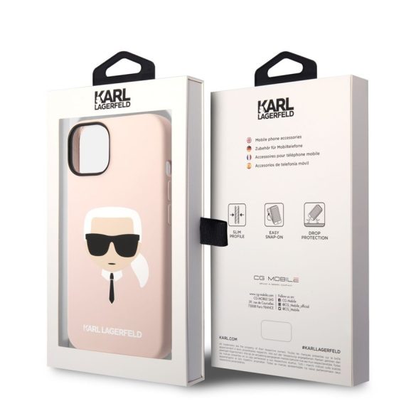 Apple iPhone 14 KARL LAGERFELD KLHCP14SSLKHLP Liquid Silicon Hátlap - Rózsaszín