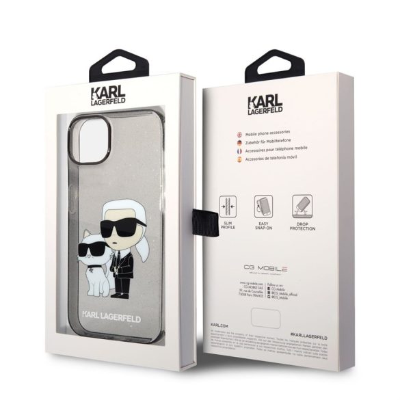 Apple iPhone 14 KARL LAGERFELD KLHCP14SHNKCTGK Glitter Hátlap - Fekete