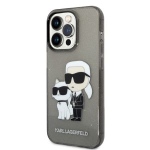 Apple iPhone 14 Pro KARL LAGERFELD KLHCP14LHNKCTGK Glitter Hátlap - Fekete