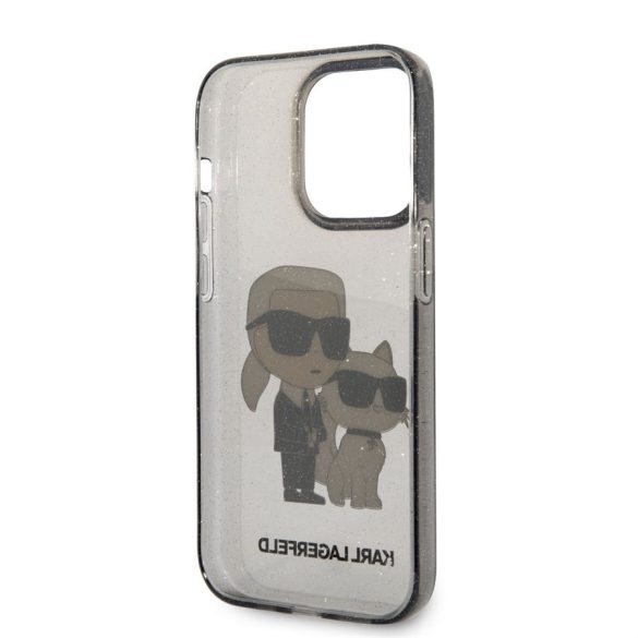 Apple iPhone 14 Pro KARL LAGERFELD KLHCP14LHNKCTGK Glitter Hátlap - Fekete