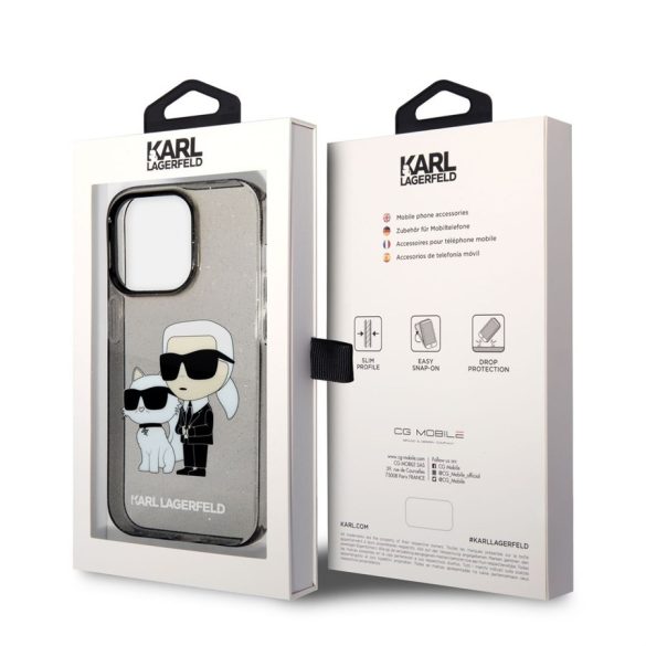 Apple iPhone 14 Pro KARL LAGERFELD KLHCP14LHNKCTGK Glitter Hátlap - Fekete