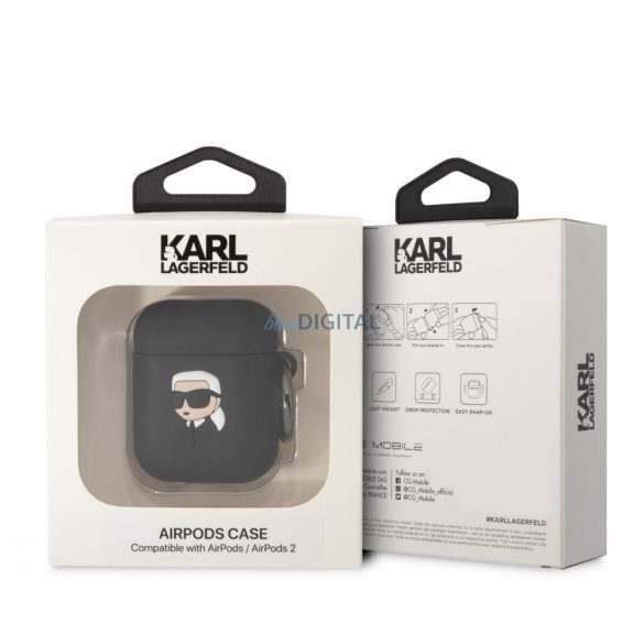 Apple Airpods 1/2 KARL LAGERFELD KLA2RUNIKK Liquid Silicon Tartó - Fekete