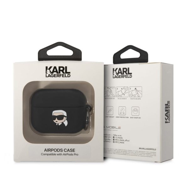 Apple Airpods Pro KARL LAGERFELD KLAPRUNIKK Liquid Silicon Tartó - Fekete