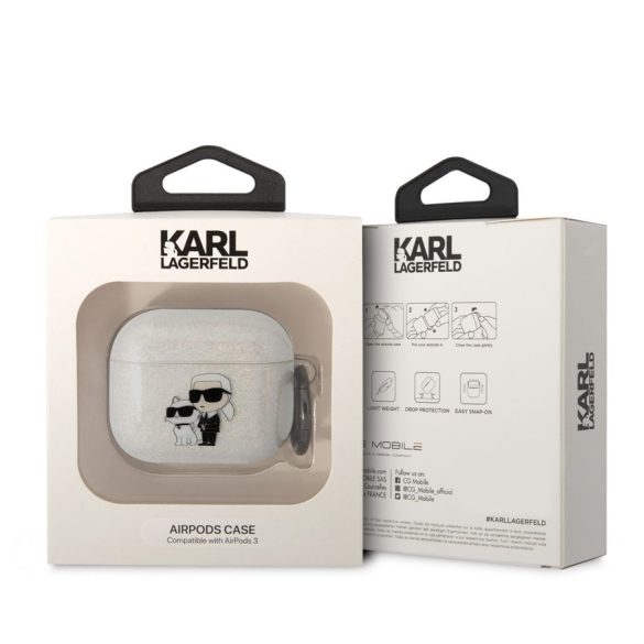 Apple Airpods 3 KARL LAGERFELD KLA3HNKCTGT Glitter TPU Tartó - Átlátszó