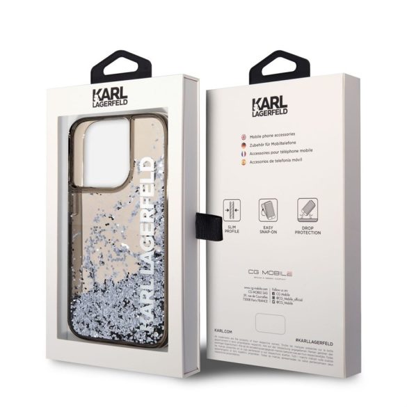 Apple iPhone 14 Pro KARL LAGERFELD KLHCP14LLCKVK Liquid Glitter TPU Hátlap - Fekete