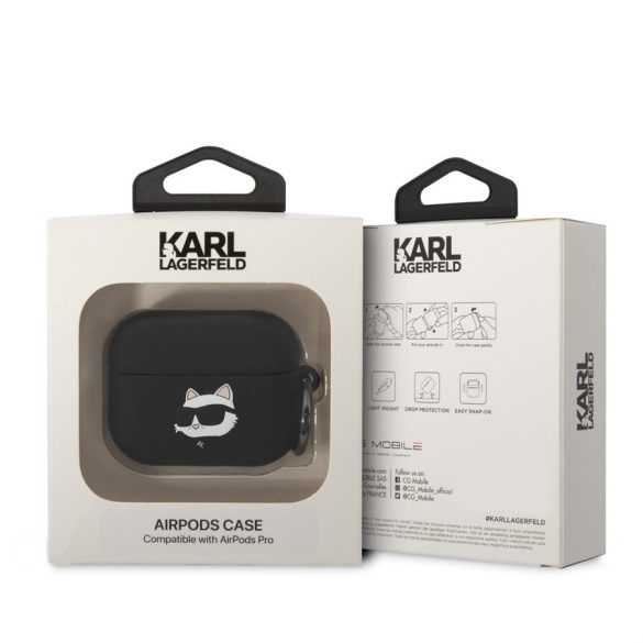 Apple Airpods Pro 2 KARL LAGERFELD KLAP2RUNCHK Liquid Silicon Tartó - Fekete