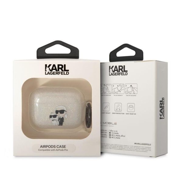 Apple Airpods Pro 2 KARL LAGERFELD KLAP2HNKCTGT Glitter TPU Tartó - Átlátszó