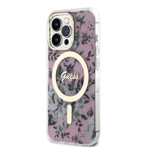 Apple iPhone 14 Pro GUESS GUHMP14LHCFWSP MagSafe Hátlap - Rózsaszín tok