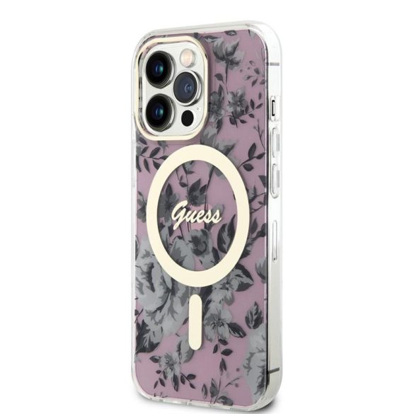 Apple iPhone 14 Pro Max GUESS GUHMP14XHCFWSP MagSafe Hátlap - Rózsaszín tok
