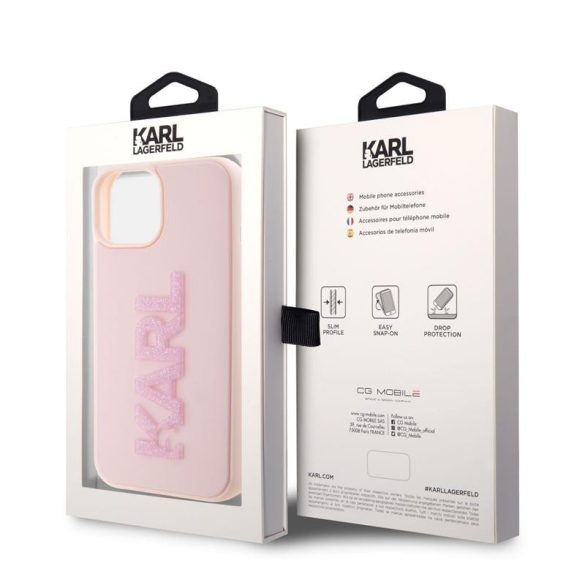 Apple iPhone 15 KARL LAGERFELD KLHCP15S3DMBKCP Glitter Hátlap - Rózsaszín