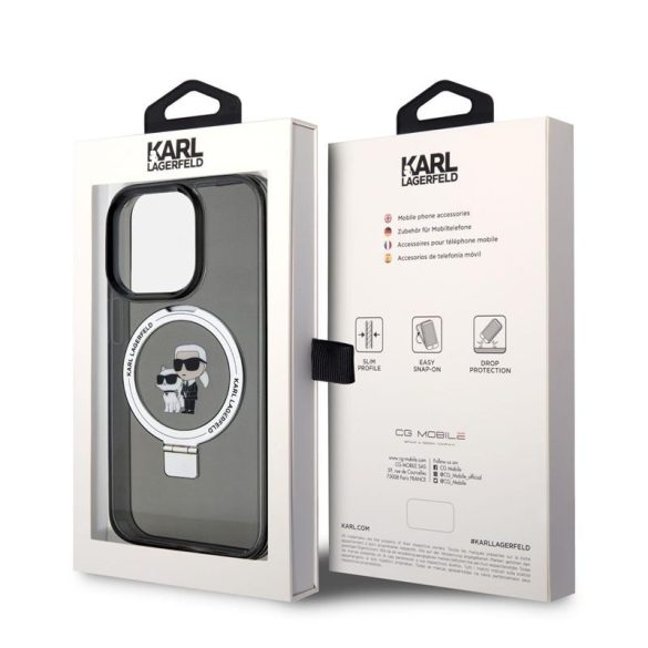 Apple iPhone 15 KARL LAGERFELD KLHMP15SHMRSKCK MagSafe Ringstand Hátlap - Fekete