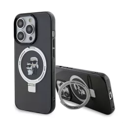   Apple iPhone 15 Pro KARL LAGERFELD KLHMP15LHMRSKCK MagSafe Ringstand Hátlap - Fekete
