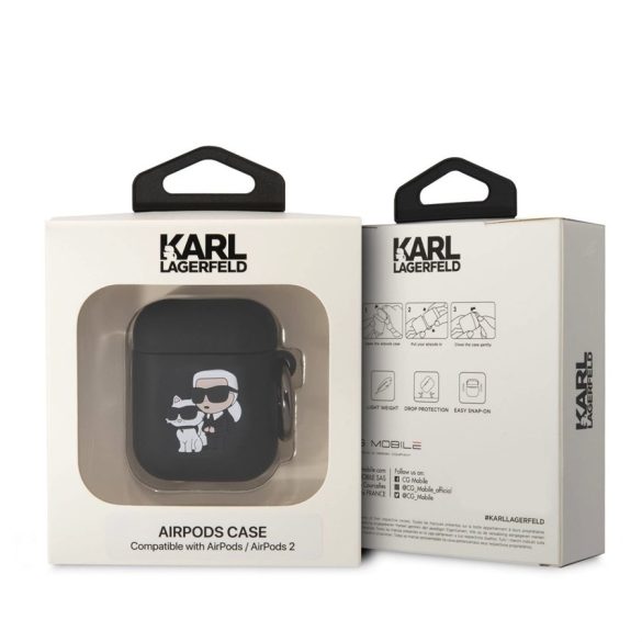 Apple Airpods 1/2 KARL LAGERFELD KLA2RUNKC Liquid Silicon Tartó - Fekete