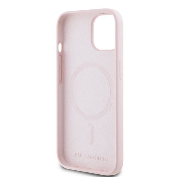 Apple iPhone 15 KARL LAGERFELD KLHMP15SSCMKCRHP Liquid Silicon MagSafe Hátlap - Rózsaszín