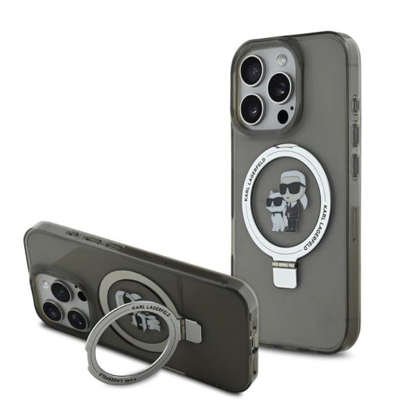 Apple iPhone 16 Pro KARL LAGERFELD KLHMP16LHMRSKCK MagSafe Ringstand Hátlap - Fekete