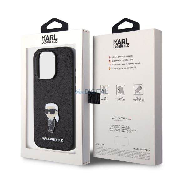 Apple iPhone 16 Pro KARL LAGERFELD KLHCP16LGKNPSK Glitter Hátlap - Fekete