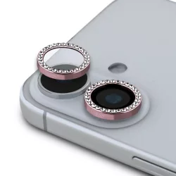   Apple iPhone 16/16 Plus Guess GUCL162SGGP Metal 3D Kameravédő Üvegfólia - Rózsaszín Köves