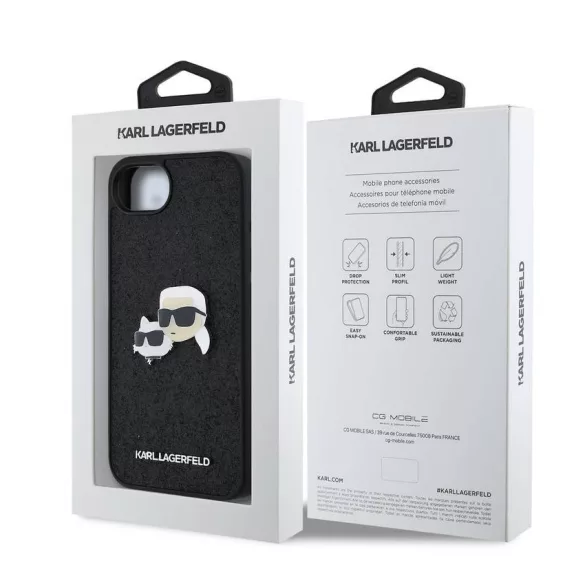 Apple iPhone 16e KARL LAGERFELD KLHCPSE4PFGKCPK Glitter Hátlap - Fekete