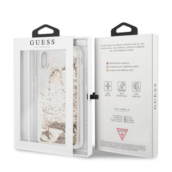 Apple iPhone XS Max GUESS GUHCI65GLHFLGO Liquid Glitter TPU Hátlap - Arany