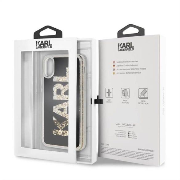Apple iPhone X/XS KARL LAGERFELD KLHCPXKAGBK Liquid Glitter TPU Hátlap - Fekete