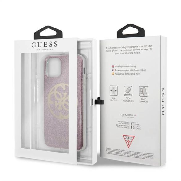 Apple iPhone 11 Pro Max GUESS GUHCN65PCUGLPI Glitter TPU Hátlap - Rózsaszín