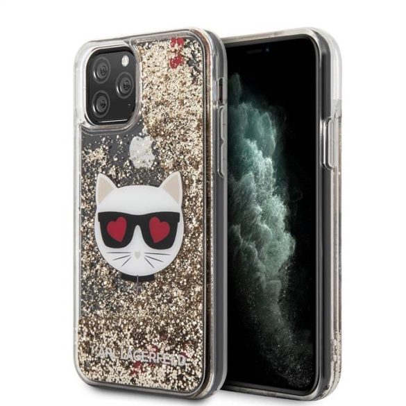Apple iPhone 11 Pro Max KARL LAGERFELD KLHCN65LCGLGO Liquid Glitter TPU Hátlap - Arany