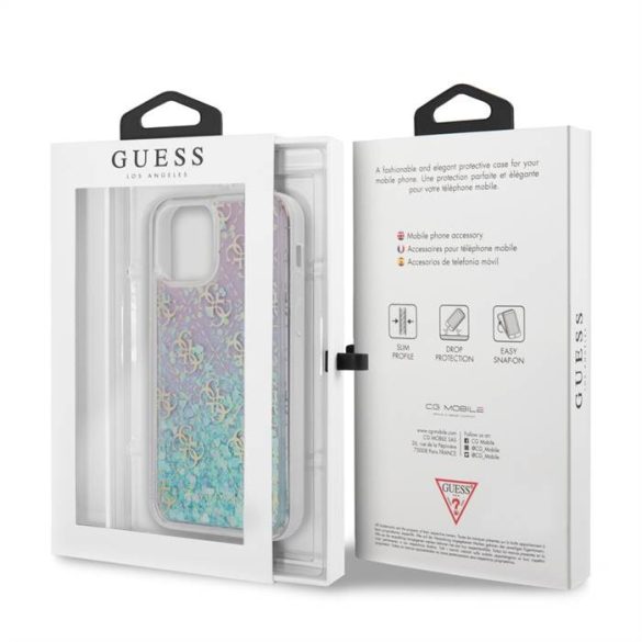 Apple iPhone 12 Mini GUESS GUHCP12SLG4GGBLPI  Liquid Glitter TPU Hátlap - Rózsaszín