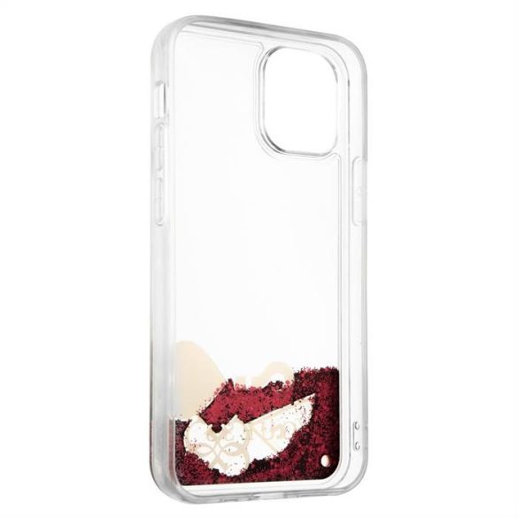 Apple iPhone 12 Mini GUESS GUHCP12SGLHFLRA  Liquid Glitter TPU Hátlap - Piros