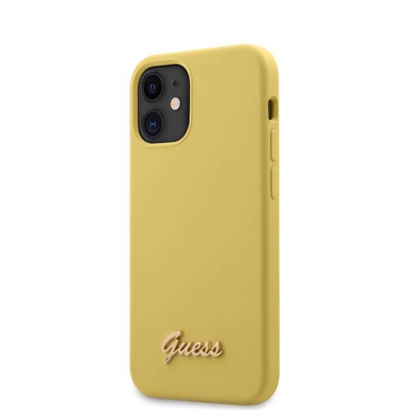 Apple iPhone 12 Mini GUESS GUHCP12SLSLMGYE Liquid Silicon Hátlap - Sárga