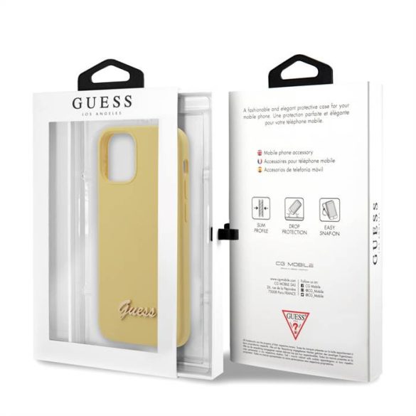 Apple iPhone 12 Mini GUESS GUHCP12SLSLMGYE Liquid Silicon Hátlap - Sárga