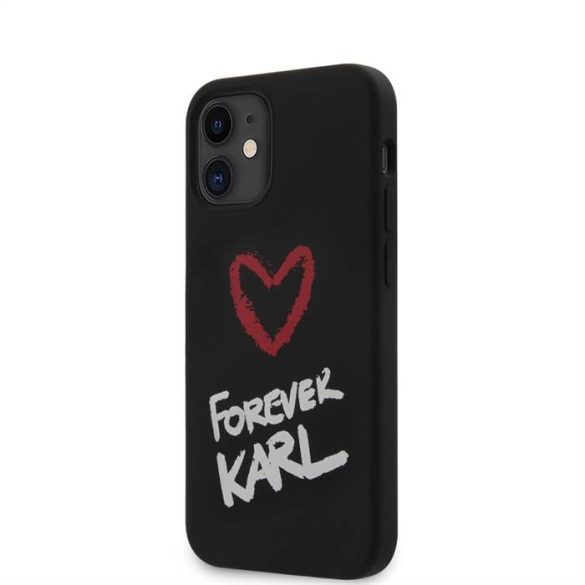 Apple iPhone 12 Mini KARL LAGERFELD  KLHCP12SSLKRBK Liquid Silicon Hátlap - Fekete