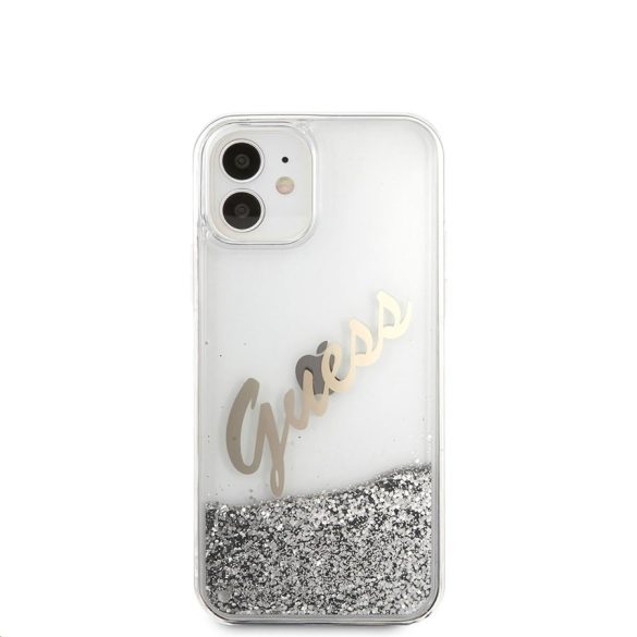 Apple iPhone 12 Mini GUESS GUHCP12SGLVSSI  Liquid Glitter TPU Hátlap - Ezüst